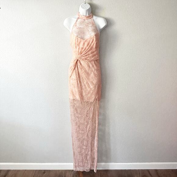 NBD X Revolve Nicole Peach Lace Halter Gown Maxi Dress Women's Size Small - Picture 2 of 14